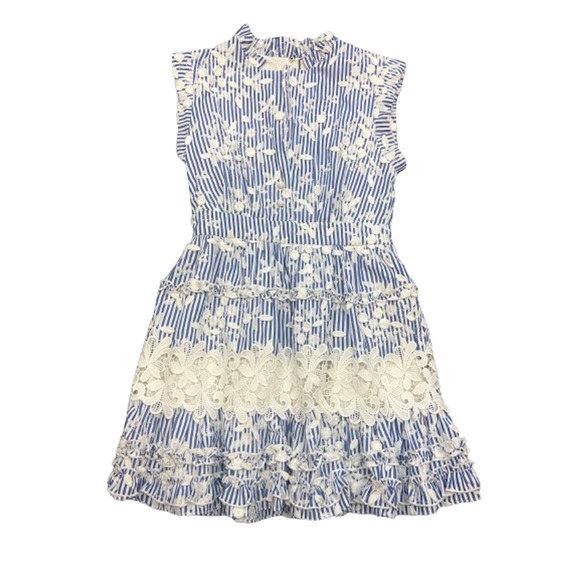 $583 Alexis Blue White Olya Sleeveless Striped Flower Embroidered Mini D… - Picture 6 of 14